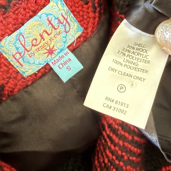PLENTY Tracy Reese Red Plaid COAT S Buffalo Christmas Anthropologie Holiday - Picture 15 of 16